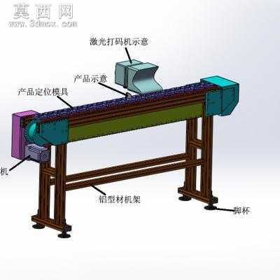 桌角防护软胶喷码线、链条输送激光打码设备 3D模型