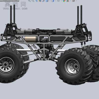 详细汽车底盘及其车轮装配体 3D模型