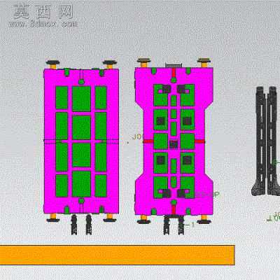 自动线冲压模具的板料传送关系运动仿真,STEP函数的分布异向运动 CAD图纸
