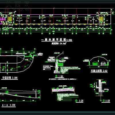某汽车展厅建筑施工图-12000平2层8张CAD图 CAD图纸