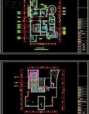 某跃层样板房田园风格装饰施工图-约400平88张CAD图2张效果图 CAD图纸