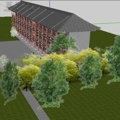 中国古楼建筑设计su模型 3D模型