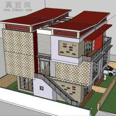 双拼别墅建筑设计方案su模型 3D模型