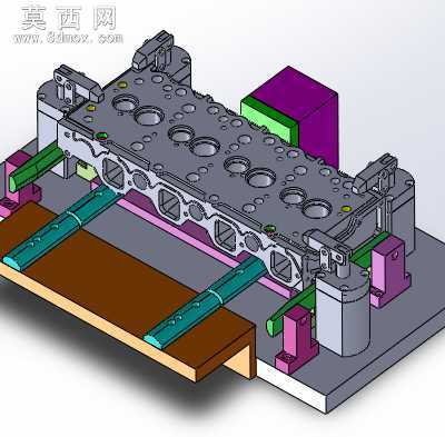 发动机气缸盖精密液压工装夹具4种加工工序 3D模型