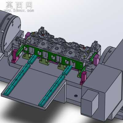 发动机气缸盖精密液压工装夹具4种加工工序 3D模型