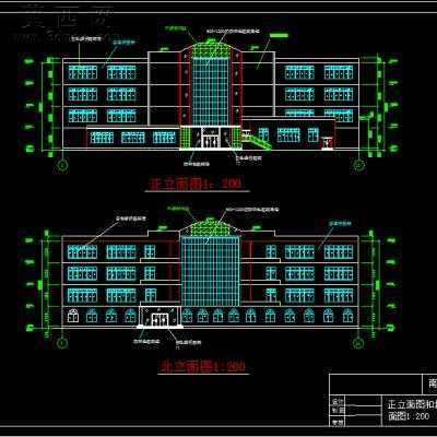 南方某高校图书馆建筑设计作业-4层5600平7张CAD图 CAD图纸