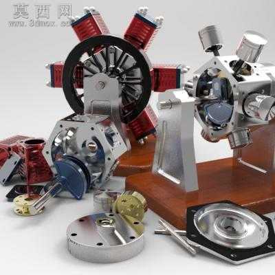 微型气动6缸径向发动机 3D模型