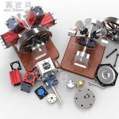 微型气动6缸径向发动机 3D模型