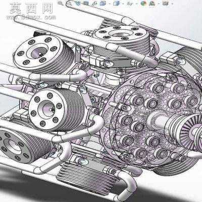 10缸双排套筒阀径向发动机 3D模型