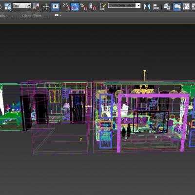 三层别墅室内装饰设计方案-300平66张CAD图+3D模型1个 3D模型,MAX