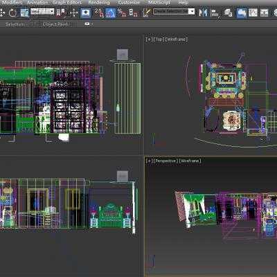 三层别墅室内装饰设计方案-300平66张CAD图+3D模型1个 3D模型,MAX