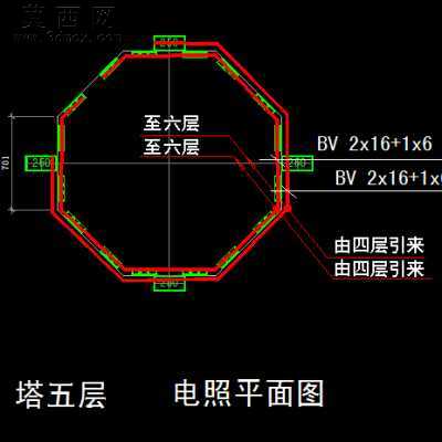 连珠塔立面电气照明平面图 CAD图纸