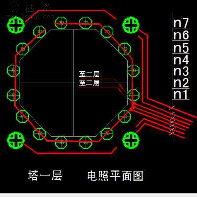 连珠塔立面电气照明平面图 CAD图纸