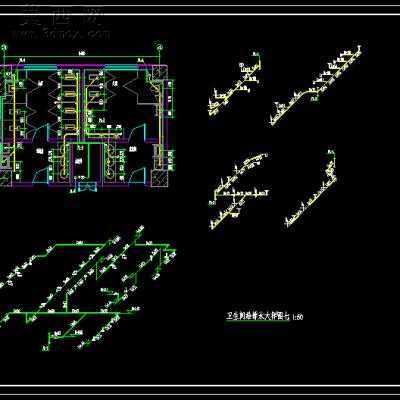 某综合楼给排水施工图B2-F18-51张CAD图 3D模型
