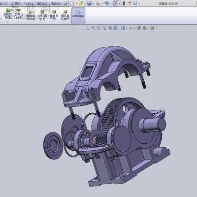 一级圆柱齿轮减速器 三维图 3D模型