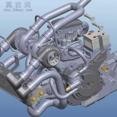 PINKI双涡轮增压发动机+中冷器完整内部结构 3D模型