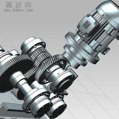 有两端输出轴的齿轮箱 3D模型
