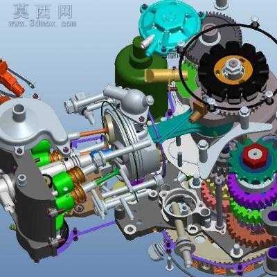 四冲程发动机432cc模型PROE设计 3D模型