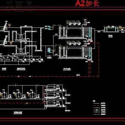 污水厂工艺施工图全套4张 CAD图纸
