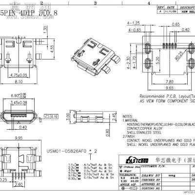 MICRO USB 5PIN 4DIP ��0.8������ 3Dģ��